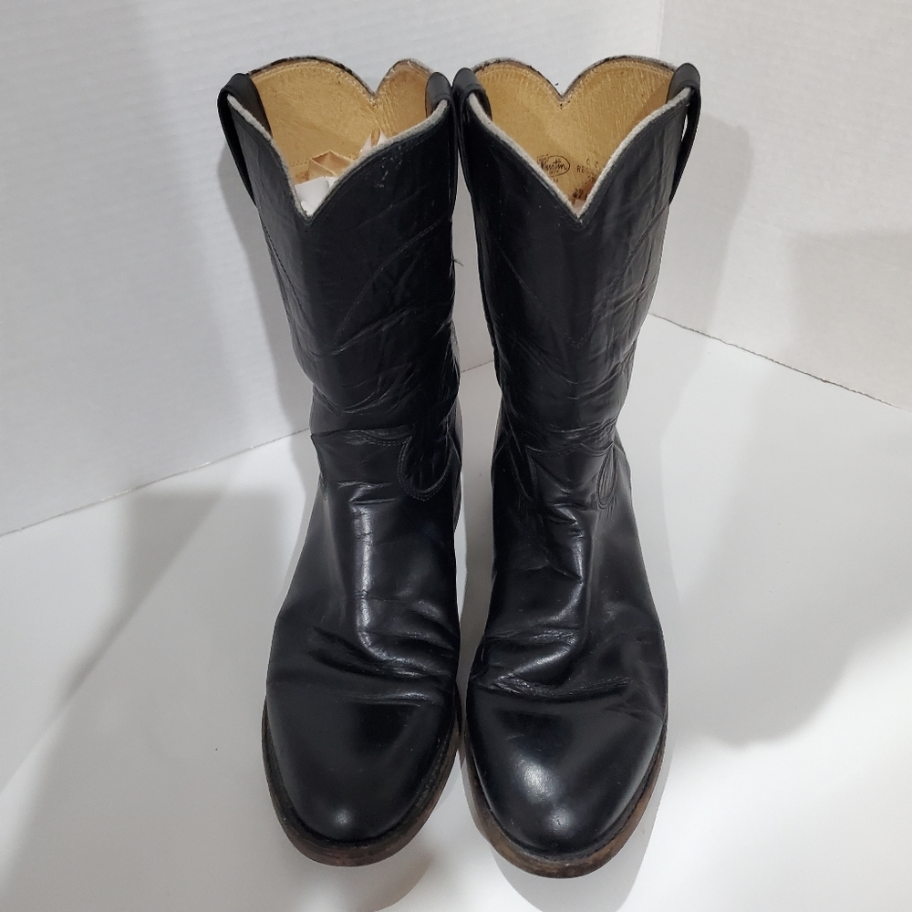 Justin Boots 3133 E Black Leather traditional Roper Boots Mens Size 8 D